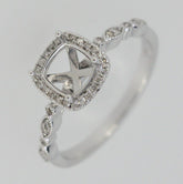 Art Deco Style 14K White Gold & Diamond Semi Mount Ring Setting Cu 6x6mm - Syzjewelry